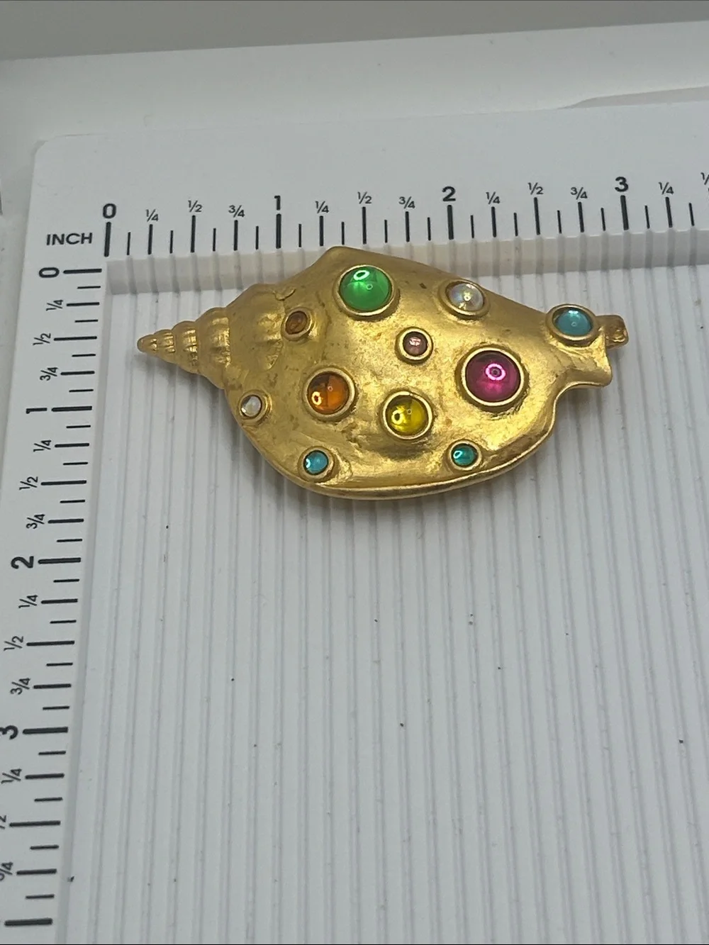 Vintage JJ Park Lane Gold-tone Shell Brooch with Multicolor Cabochons